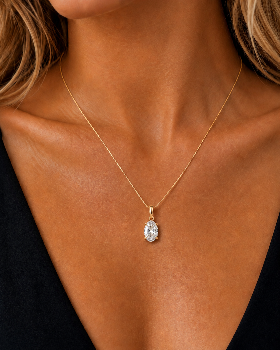Oval Prong Set White Gold Lab-Grown Solitaire Diamond Pendant - HIGHCARAT DIAMONDS