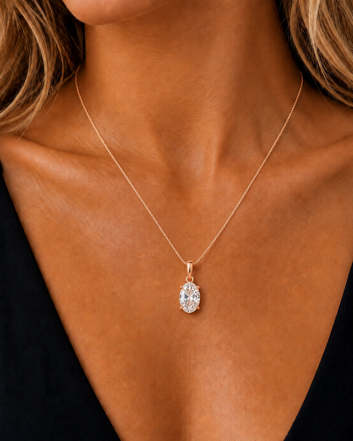 Oval Prong Set White Gold Lab-Grown Solitaire Diamond Pendant - HIGHCARAT DIAMONDS