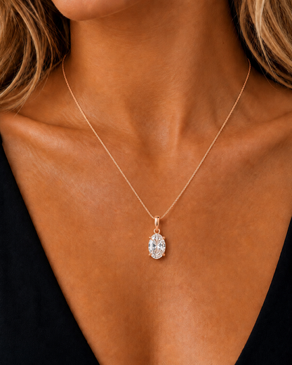Oval Prong Set White Gold Lab-Grown Solitaire Diamond Pendant - HIGHCARAT DIAMONDS