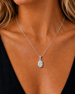 Oval Lab Grown Solitaire Diamond Pendant in White Gold Top View