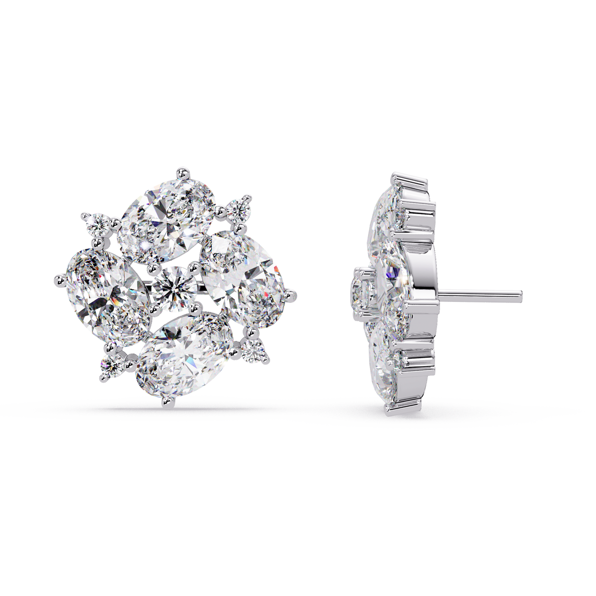 Oval & Round Cut Lab Grown Diamond Classic Stud Earring - HIGHCARAT DIAMONDS