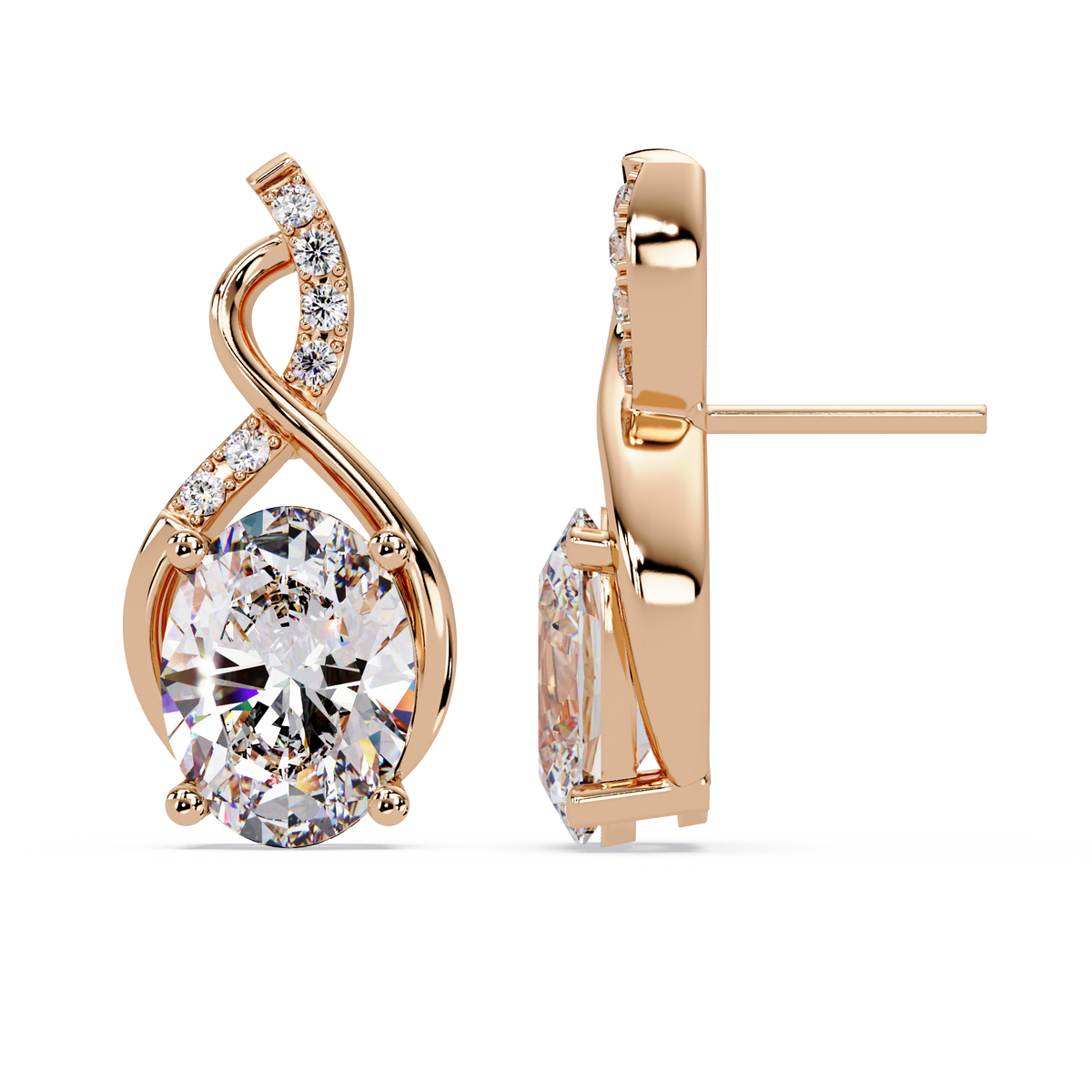 Oval & Round Cut Prong Set Lab Grown Unique Diamond Earring - HIGHCARAT DIAMONDS