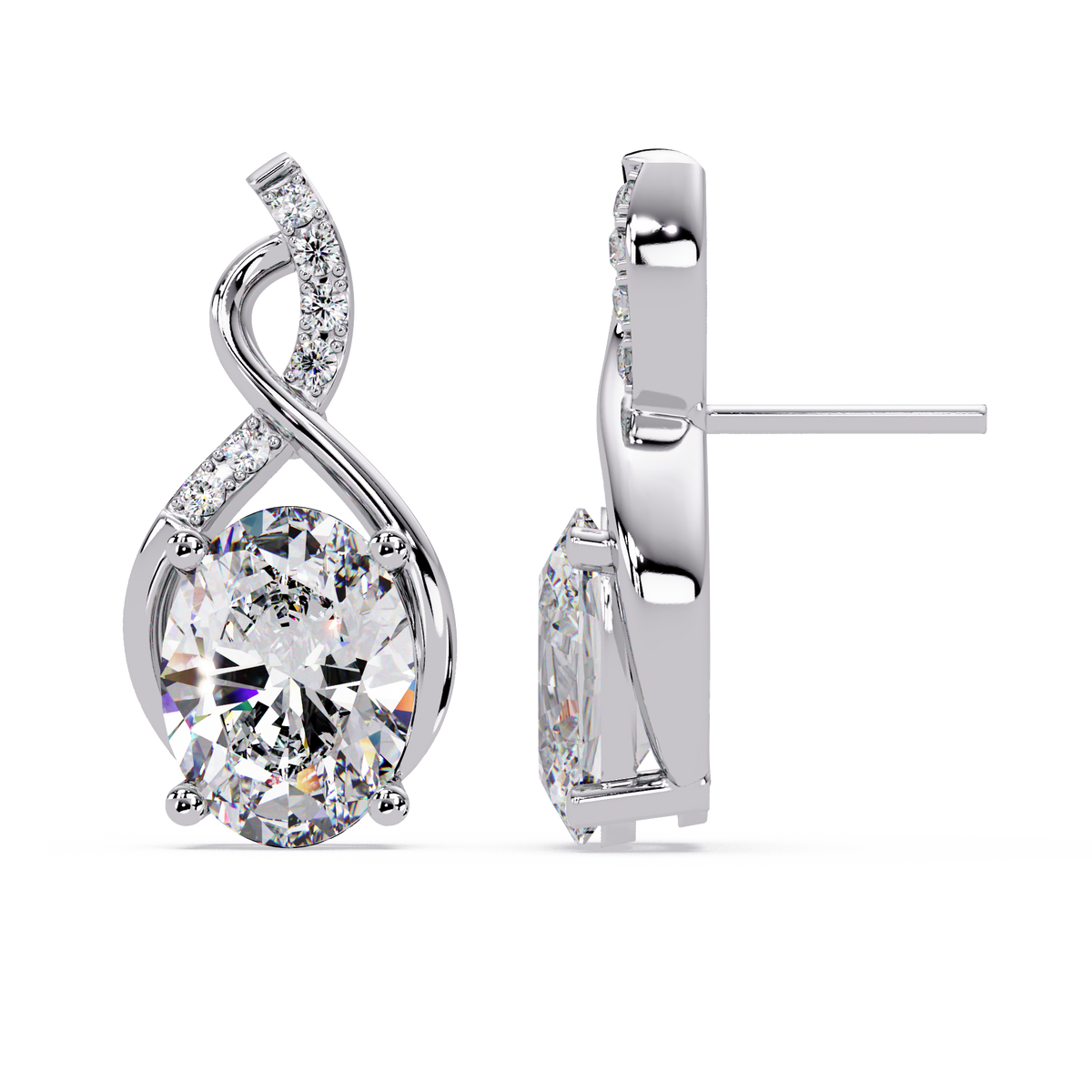 Oval & Round Cut Prong Set Lab Grown Unique Diamond Earring - HIGHCARAT DIAMONDS