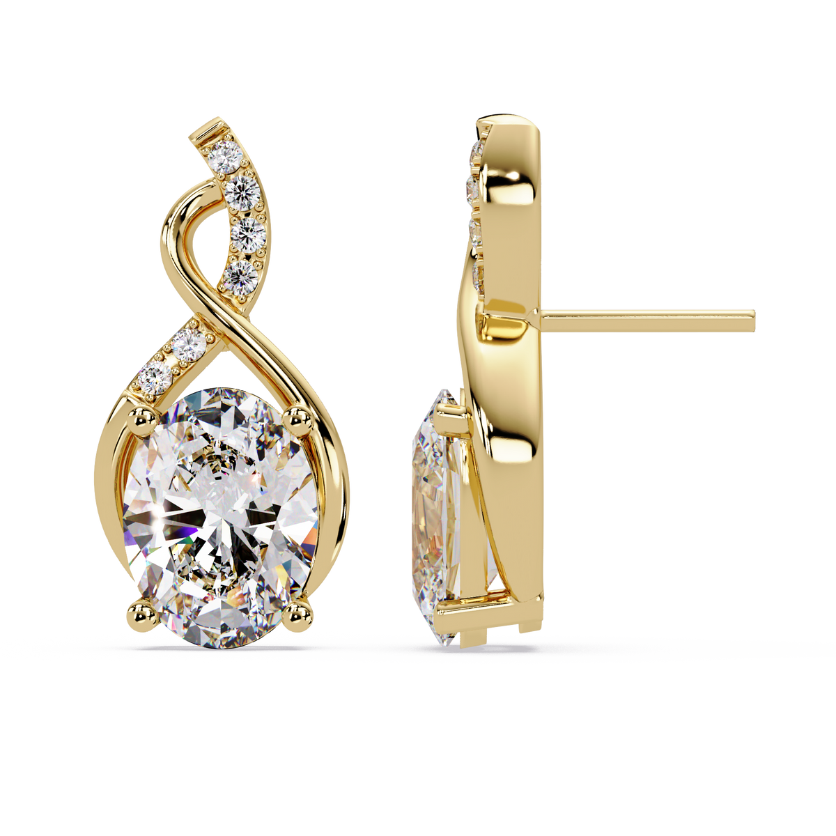 Oval & Round Cut Prong Set Lab Grown Unique Diamond Earring - HIGHCARAT DIAMONDS