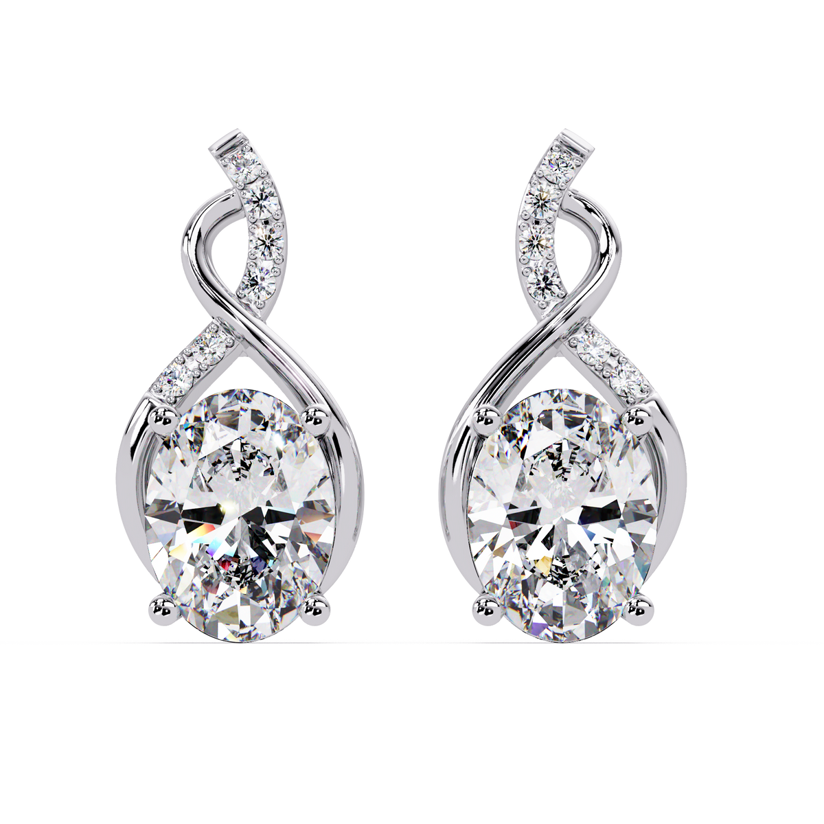 Oval & Round Cut Prong Set Lab Grown Unique Diamond Earring - HIGHCARAT DIAMONDS
