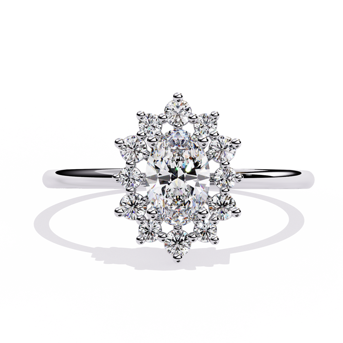 Oval And Round Cut Lab Grown Diamond Halo Solitaire Elegant Sparkling Prong Set Ring Gift For Annivrasry - HIGHCARAT DIAMONDS
