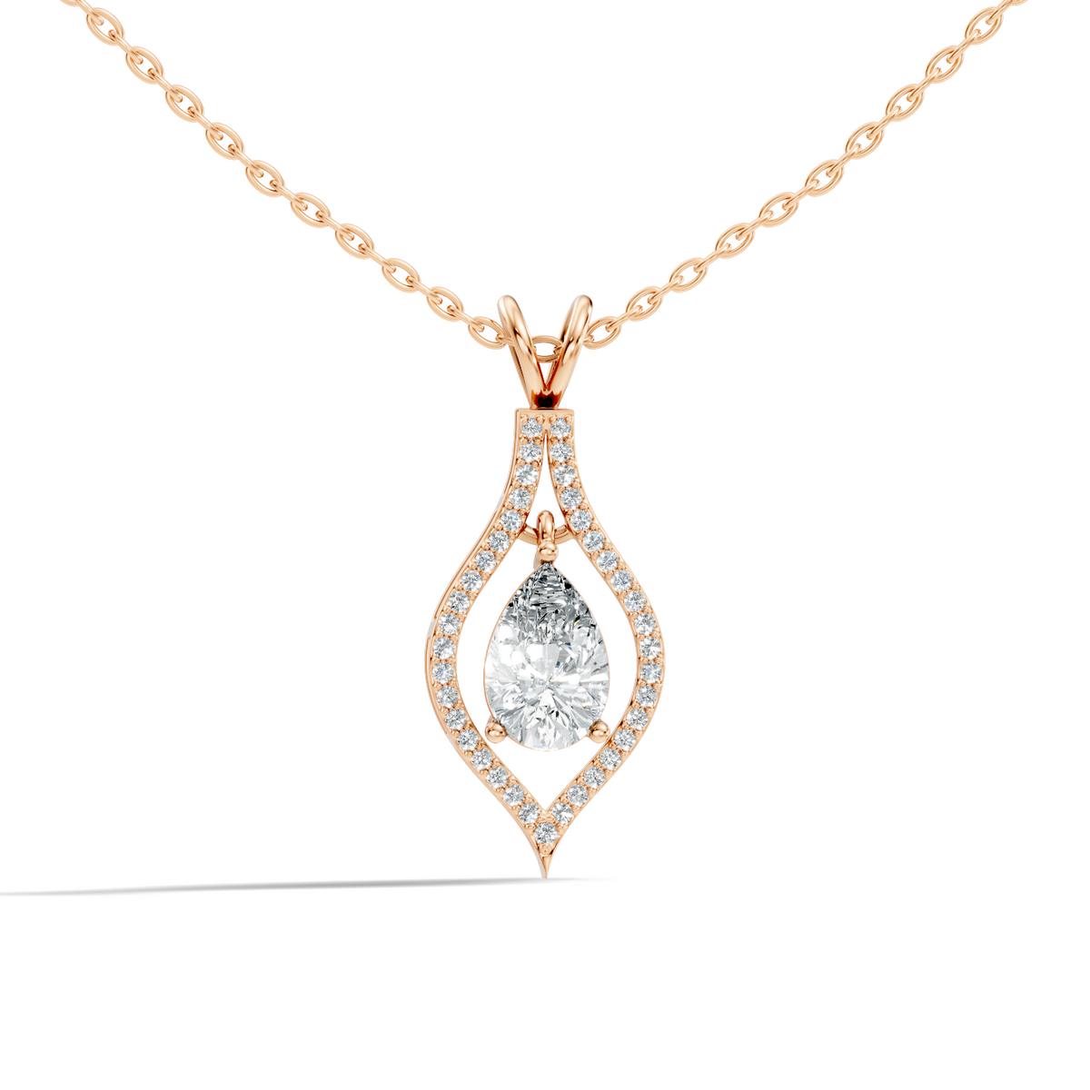 Pear & Round Shape Lab Grown Diamond 10k Solid Rose Gold Elegance Sparkle Diamond Pendant For You - HIGHCARAT DIAMONDS