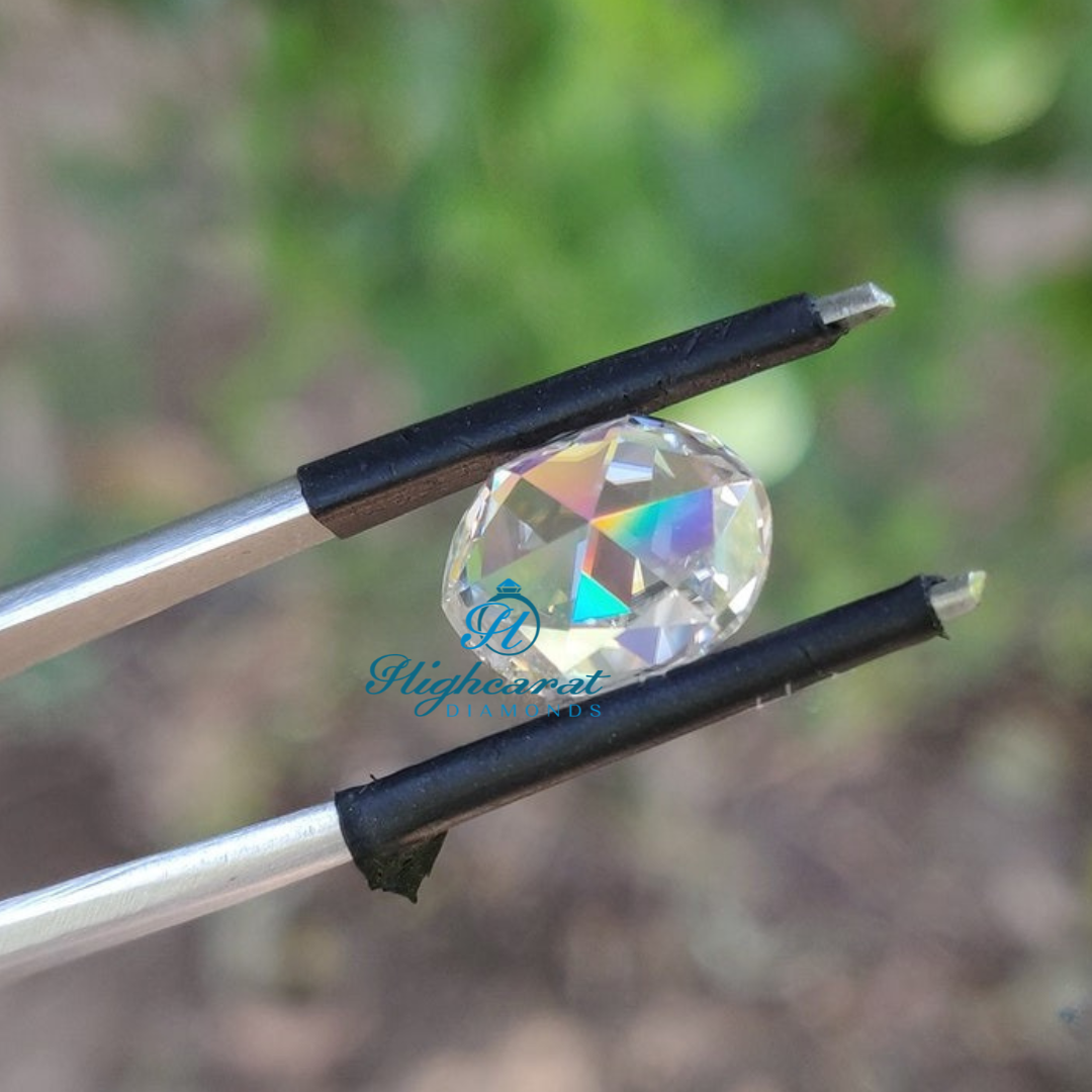 Rose Cut Oval Lab Grown Diamond with flat base and bright reflection