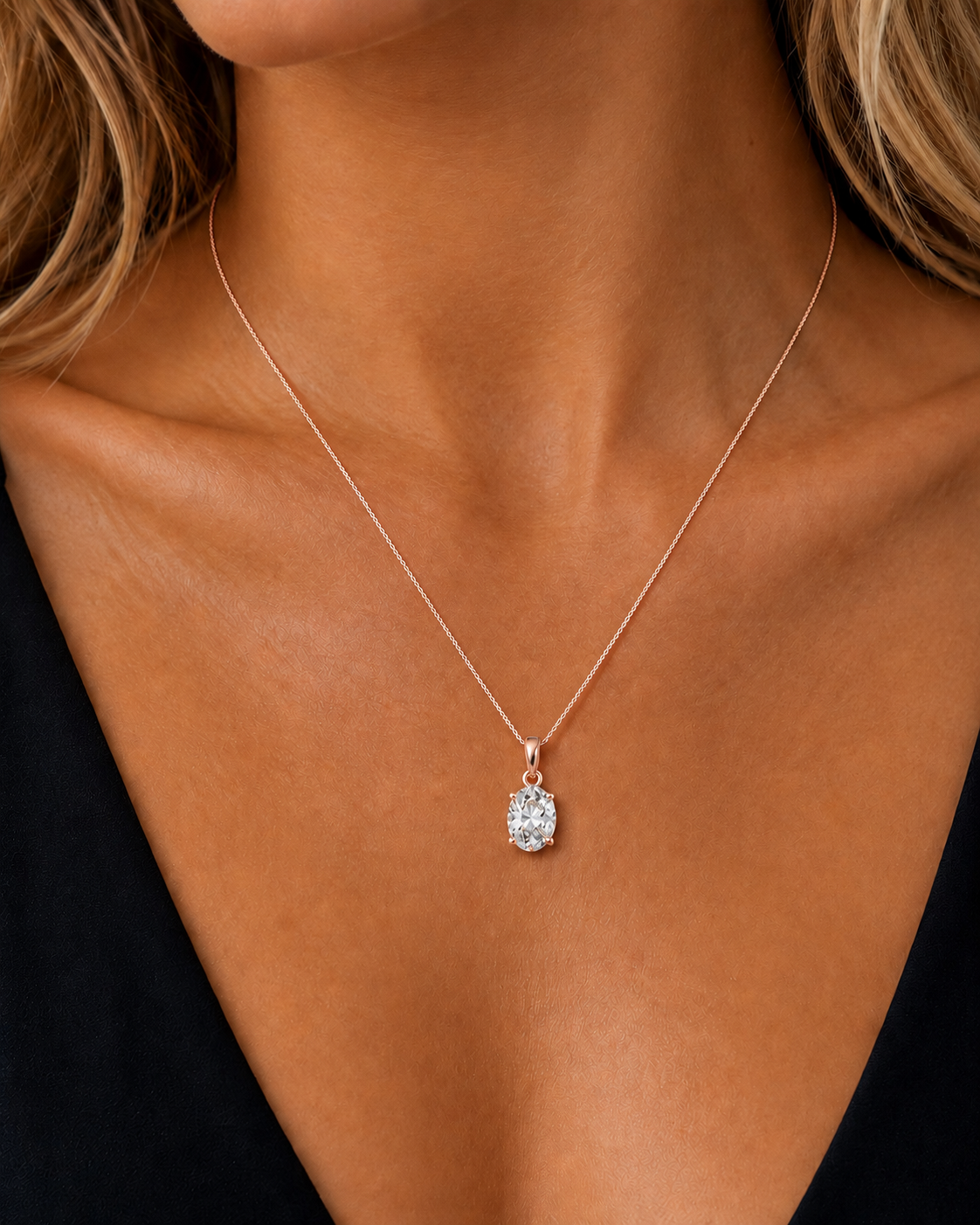 Oval Solitaire Double Prong Set Lab Grown Diamond Pendant - HIGHCARAT DIAMONDS