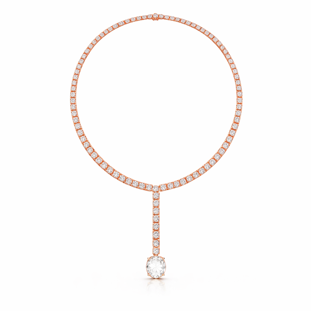 Oval Shape Lab Grown 10k Solid Rose Gold Fabulous Unique Diamond Necklace For Birthday Gift - HIGHCARAT DIAMONDS