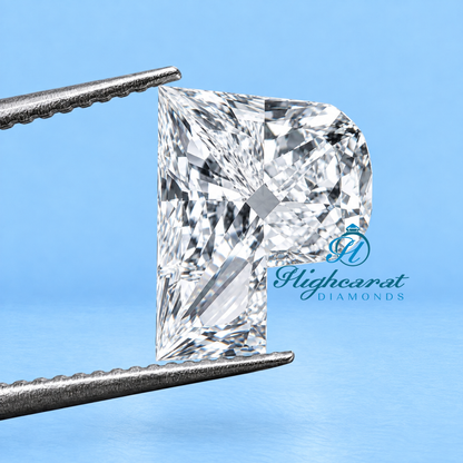 P letter shaped lab grown diamond angled side view