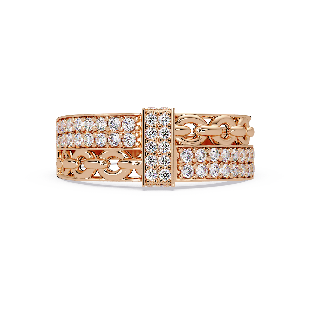 Pavé Chain Link Round Cut Lab Grown Diamond Ring - HIGHCARAT DIAMONDS