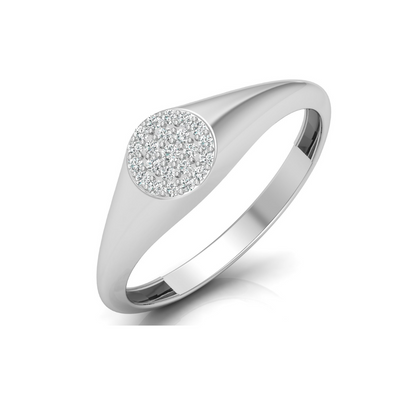 Pave Diamond Circle Signet Ring for Women's Modern Minimalist Ring in 14K Solid Gold - HIGHCARAT DIAMONDS