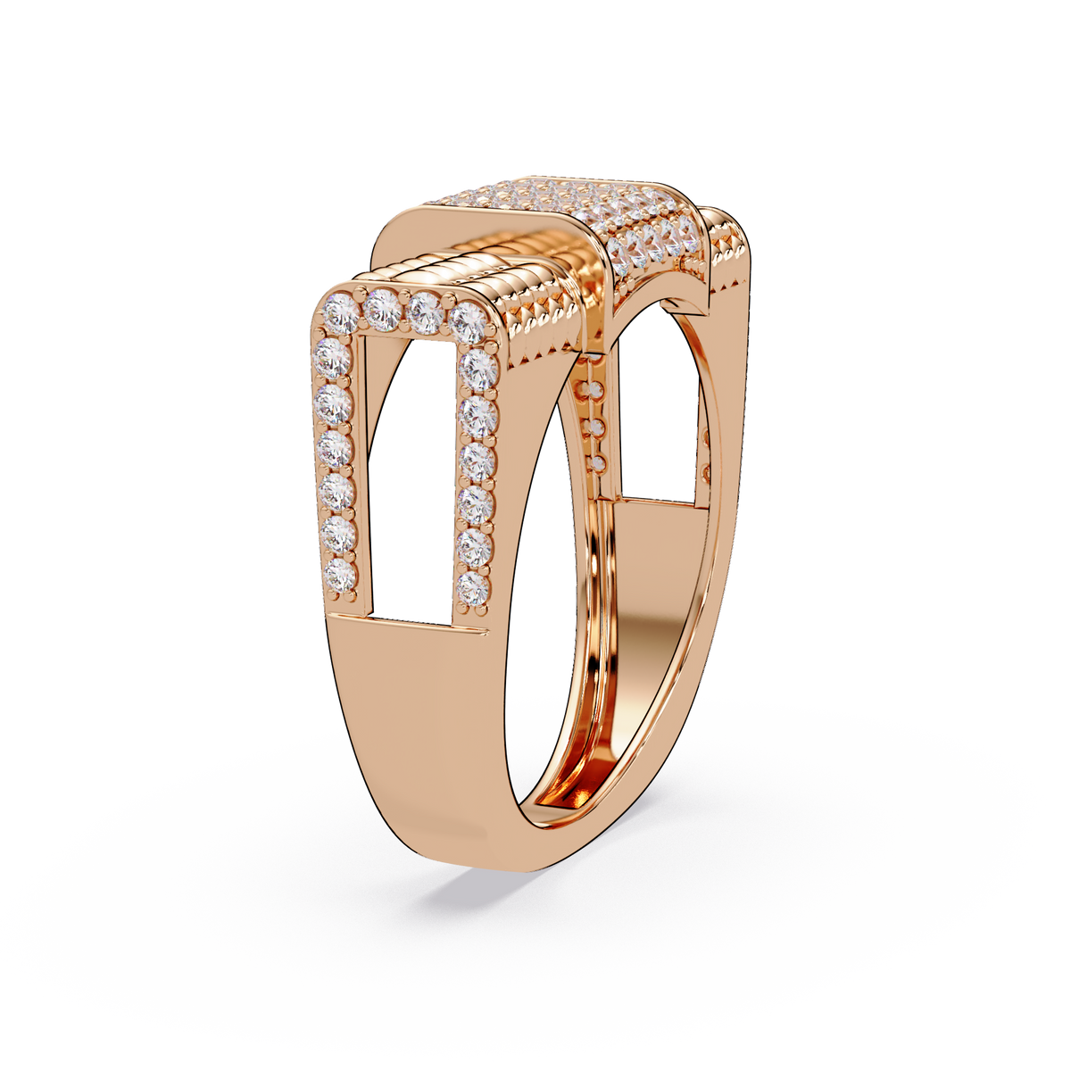 Pave Lab grown Diamond Barrel Link Statement Ring - HIGHCARAT DIAMONDS