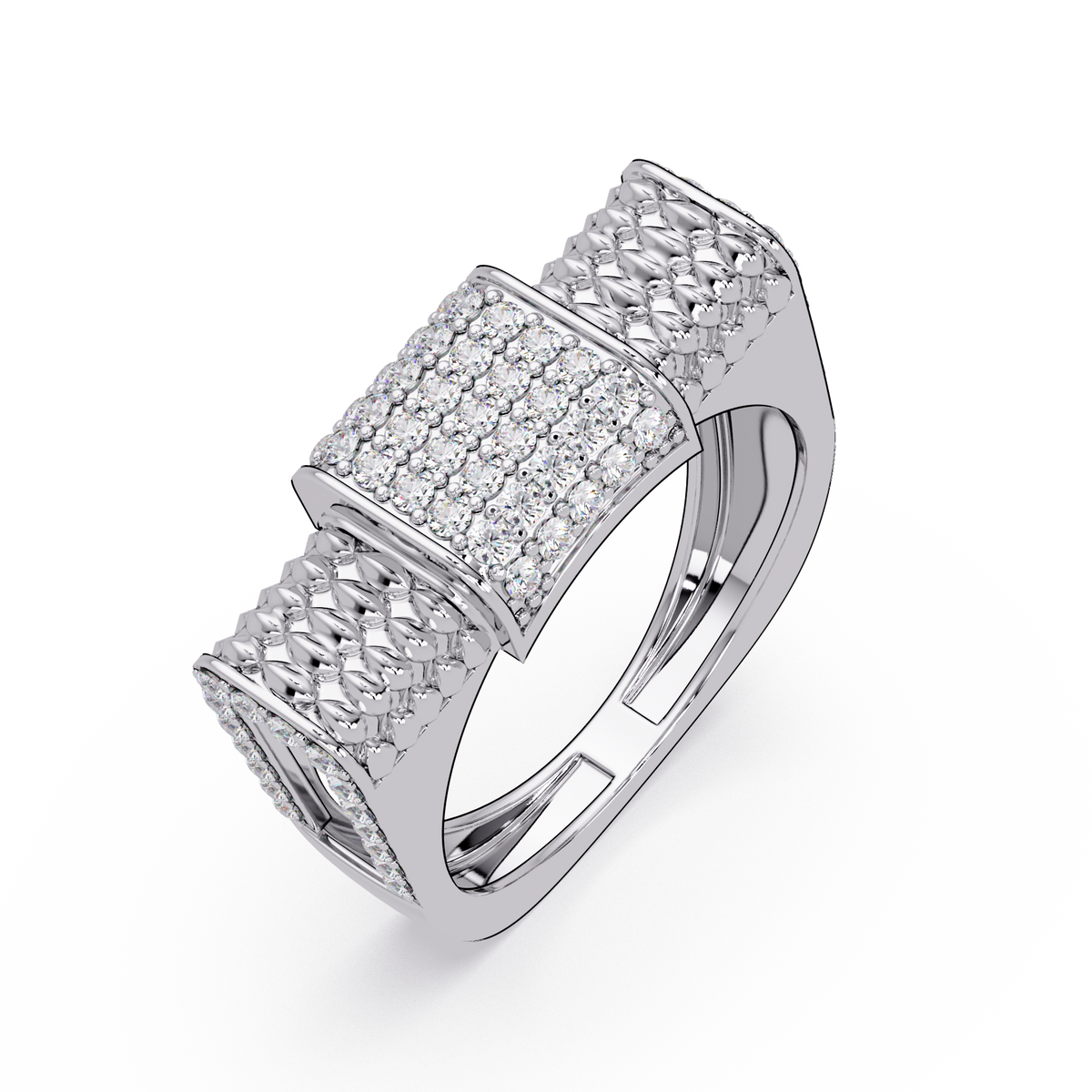 Pave Lab grown Diamond Barrel Link Statement Ring - HIGHCARAT DIAMONDS