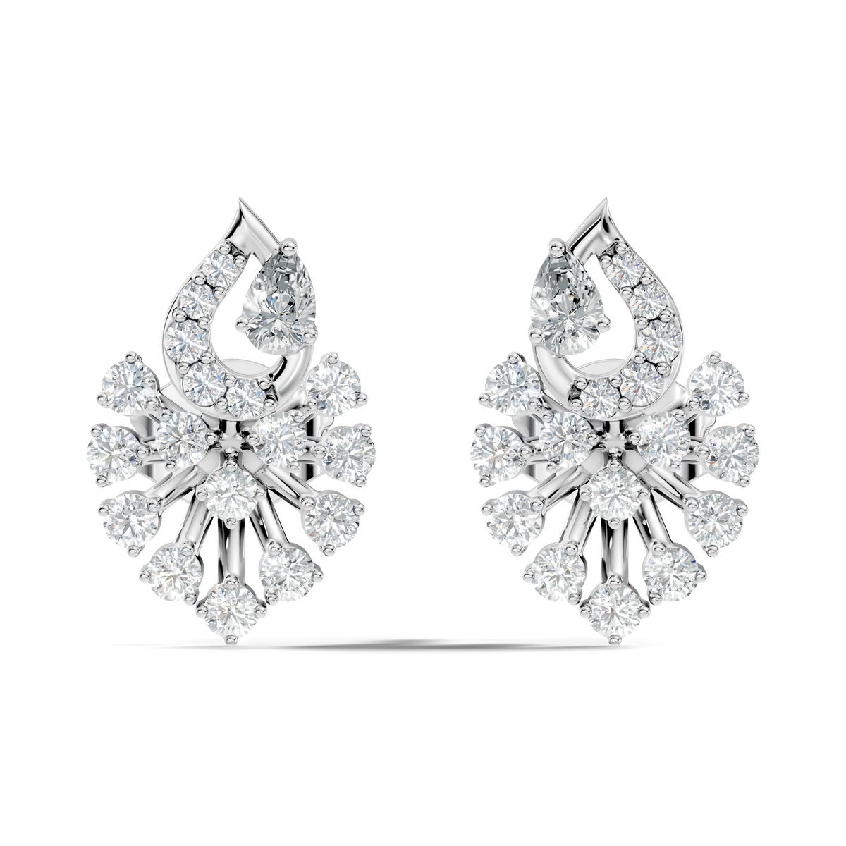 Lab Grown Floral Leaf Cluster Diamond Stud Earrings 14K Rose Gold Statement Design - HIGHCARAT DIAMONDS