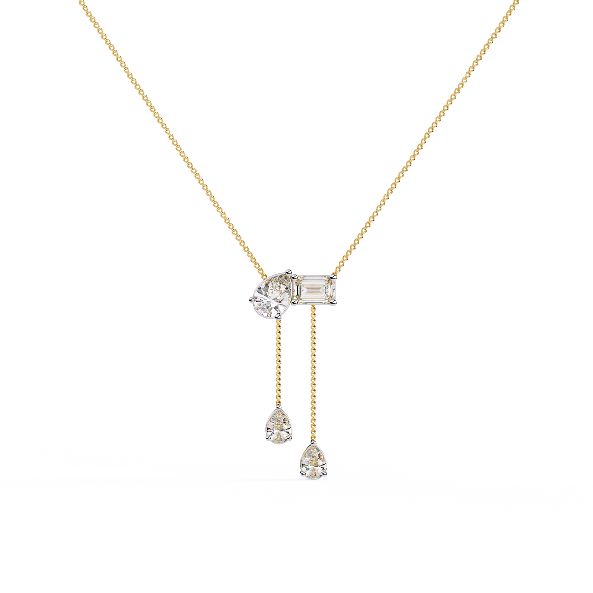 Pear And Emerald Lab Grown Cut Lab Grown Diamond Antique 18k Solid Gold Minimalist Dainty Party Wear Necklace - HIGHCARAT DIAMONDS