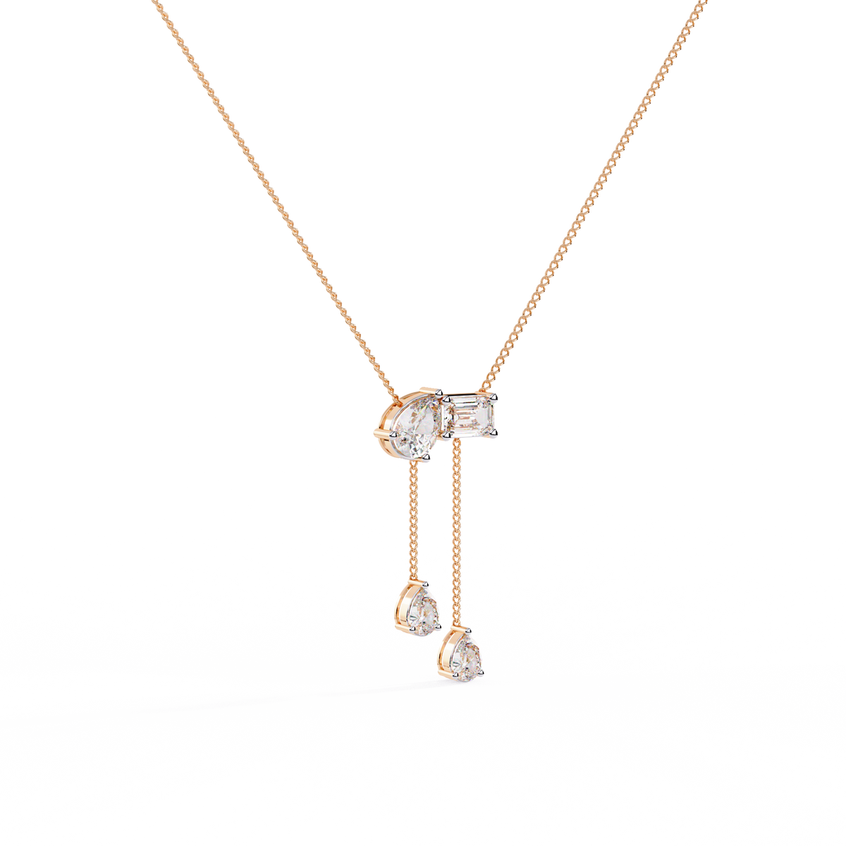 Pear And Emerald Lab Grown Cut Lab Grown Diamond Antique 18k Solid Gold Minimalist Dainty Party Wear Necklace - HIGHCARAT DIAMONDS