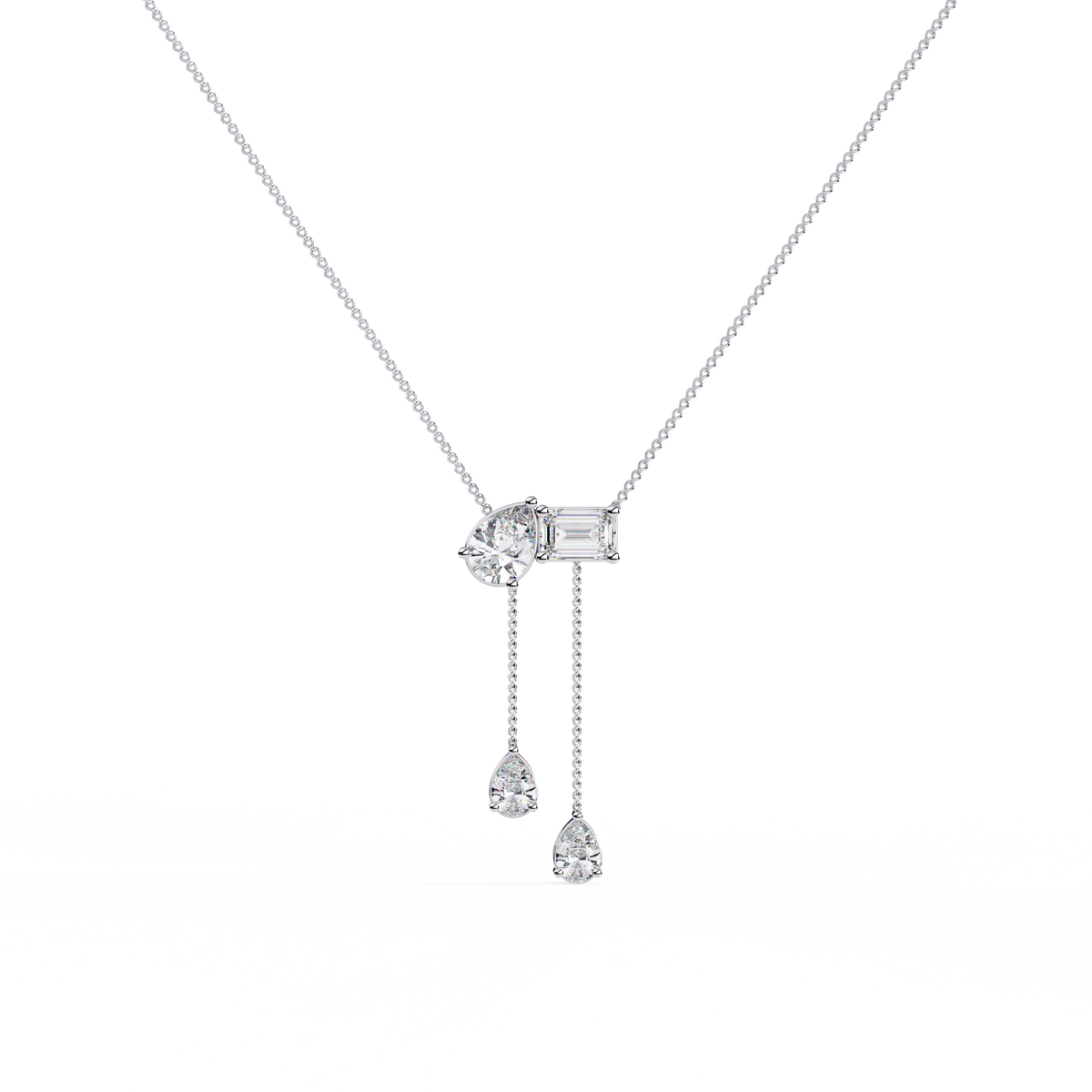 Pear And Emerald Lab Grown Cut Lab Grown Diamond Antique 18k Solid Gold Minimalist Dainty Party Wear Necklace - HIGHCARAT DIAMONDS