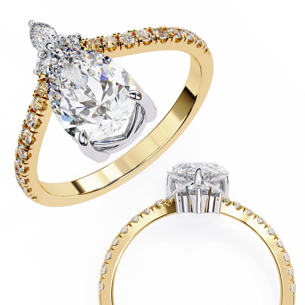 Pear And Round Cut 1.72 Lab Grown Diamond 14k  Delicate Cluster Promise Ring gift For special One - HIGHCARAT DIAMONDS