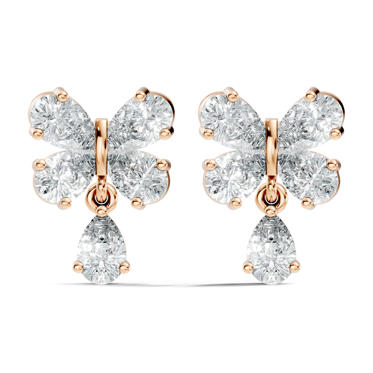 Butterfly Shape Pear Cut Lab Grown Diamond 2.26 Ct Solitaire classic Studs Diamond Earrings For Girl - HIGHCARAT DIAMONDS