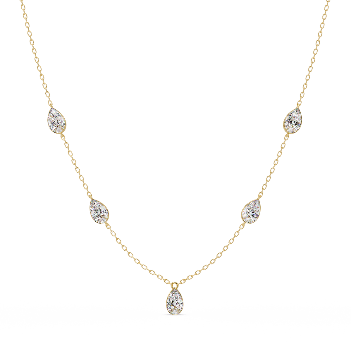 Pear Cut Five Stone Lab-Grown Diamond Station Necklace - HIGHCARAT DIAMONDS