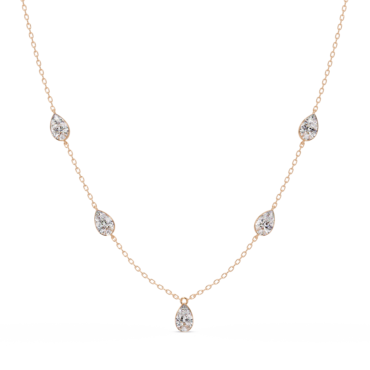 Pear Cut Five Stone Lab-Grown Diamond Station Necklace - HIGHCARAT DIAMONDS