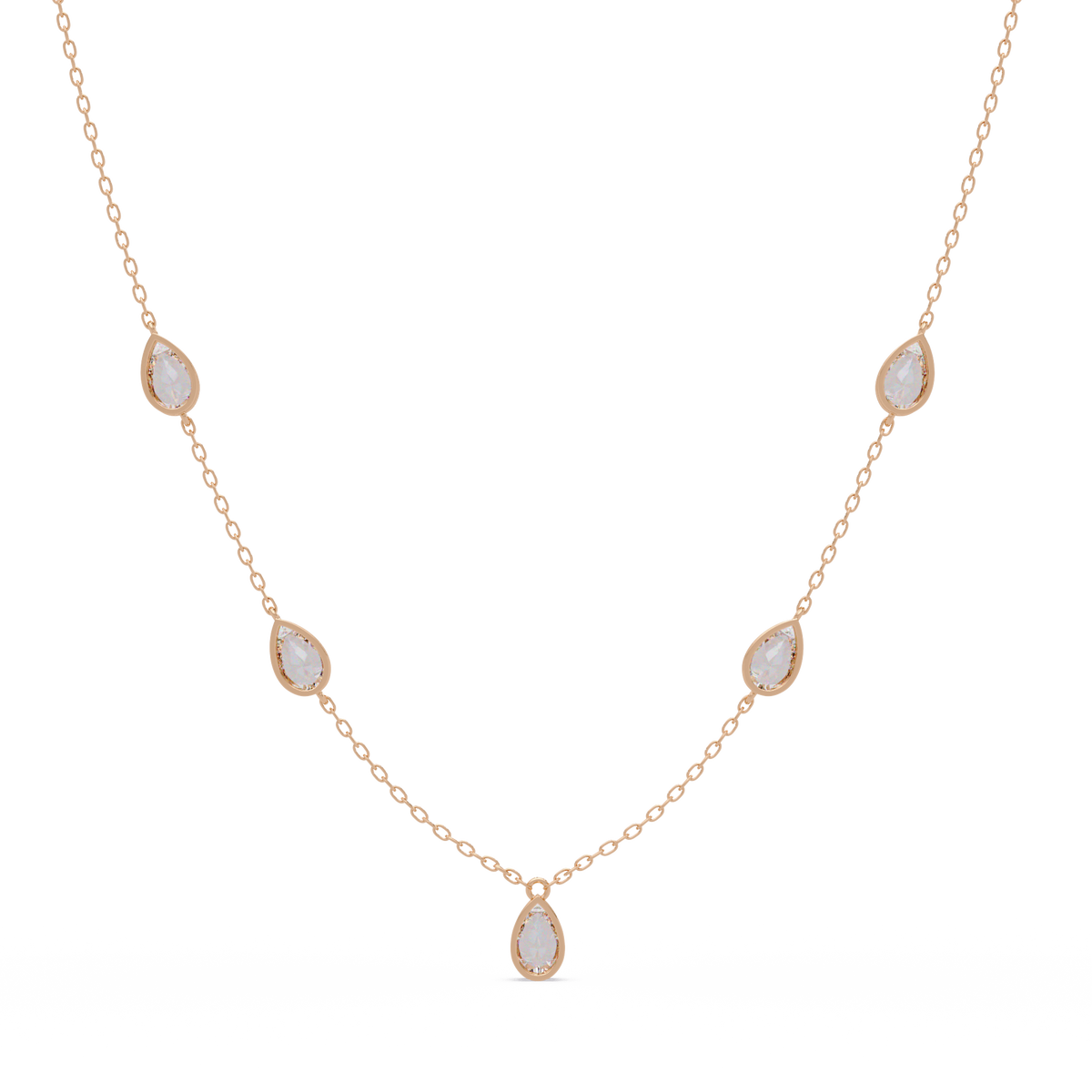 Pear Cut Five Stone Lab-Grown Diamond Station Necklace - HIGHCARAT DIAMONDS