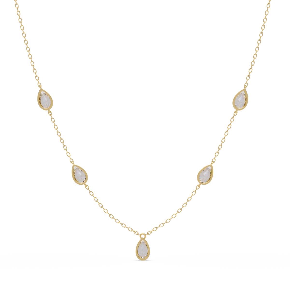 Pear Cut Five Stone Lab-Grown Diamond Station Necklace - HIGHCARAT DIAMONDS