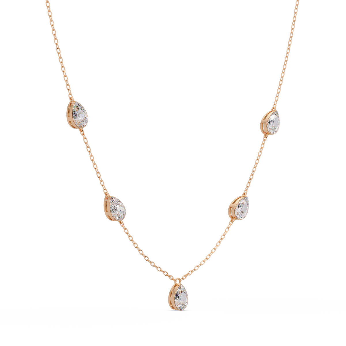 Pear Cut Five Stone Lab-Grown Diamond Station Necklace - HIGHCARAT DIAMONDS