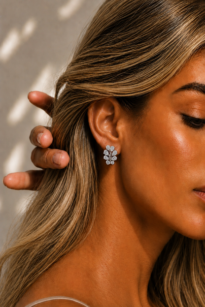 Pear Cut Lab Grown Diamond 14k Rose Gold Cluster Stud Earring - HIGHCARAT DIAMONDS #wearthelook