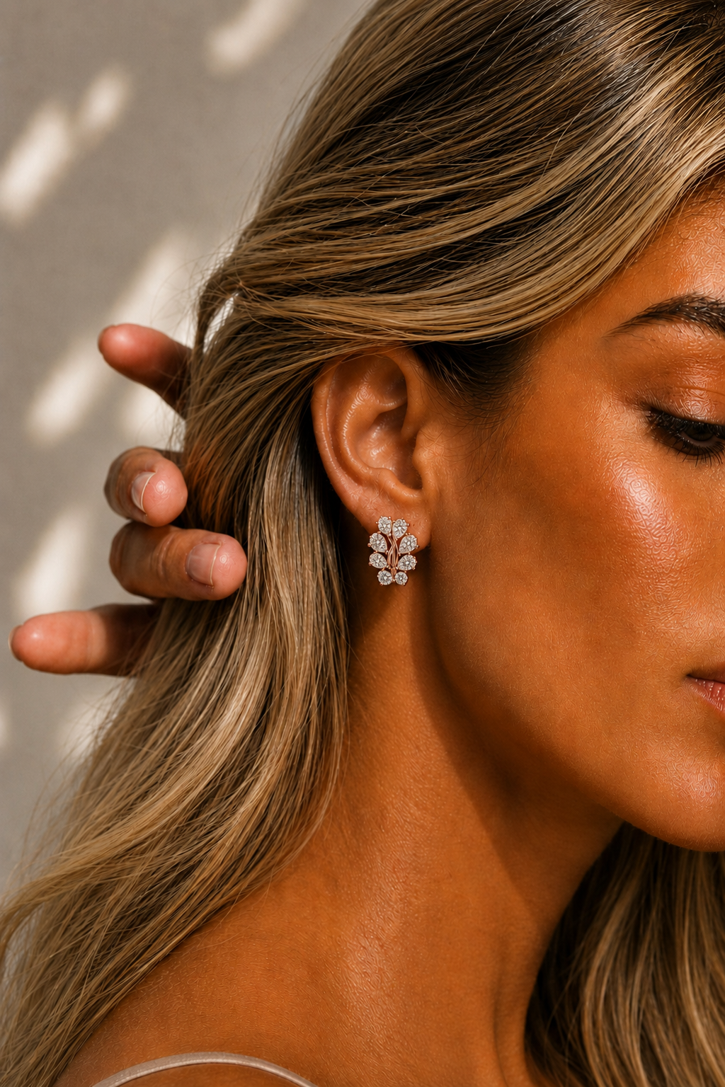 Pear Cut Lab Grown Diamond 14k Rose Gold Cluster Stud Earring - HIGHCARAT DIAMONDS #wearthelook