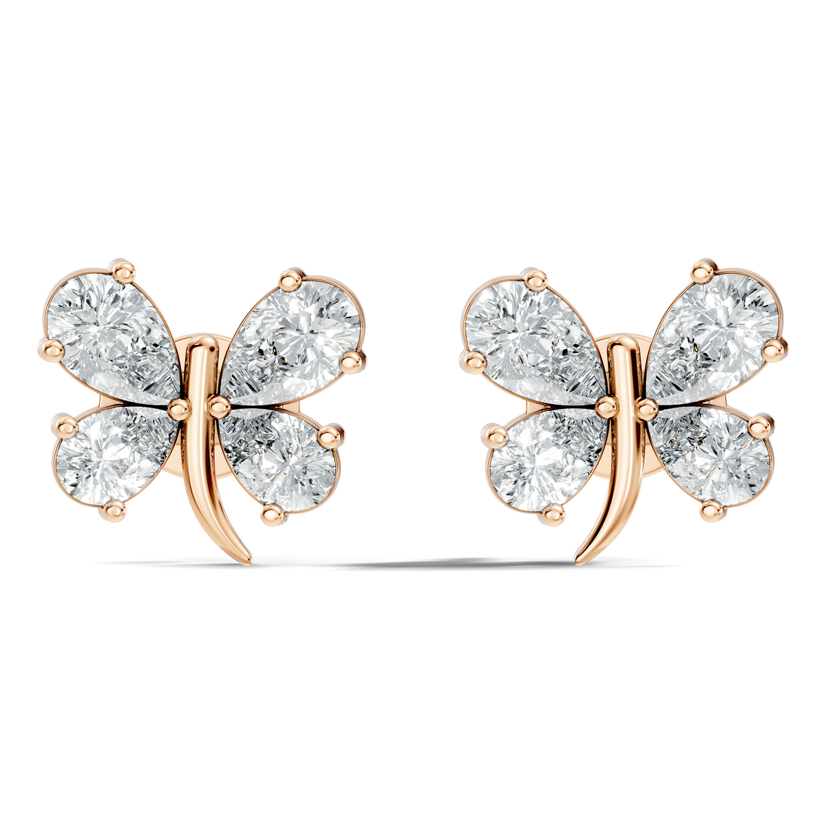 Elegant Pear Cut Labgrown Diamond Stud Butterfly Inspired Classic Ecofriendly Earring - HIGHCARAT DIAMONDS