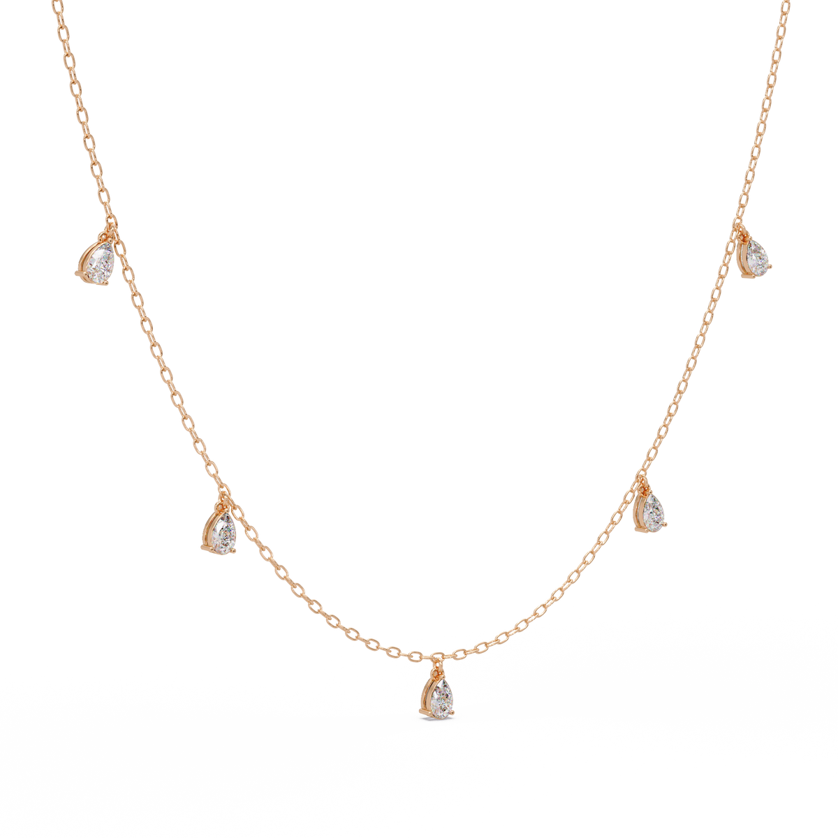 Pear Cut Lab-Grown Diamond Station Necklace in Rose Gold - HIGHCARAT DIAMONDS