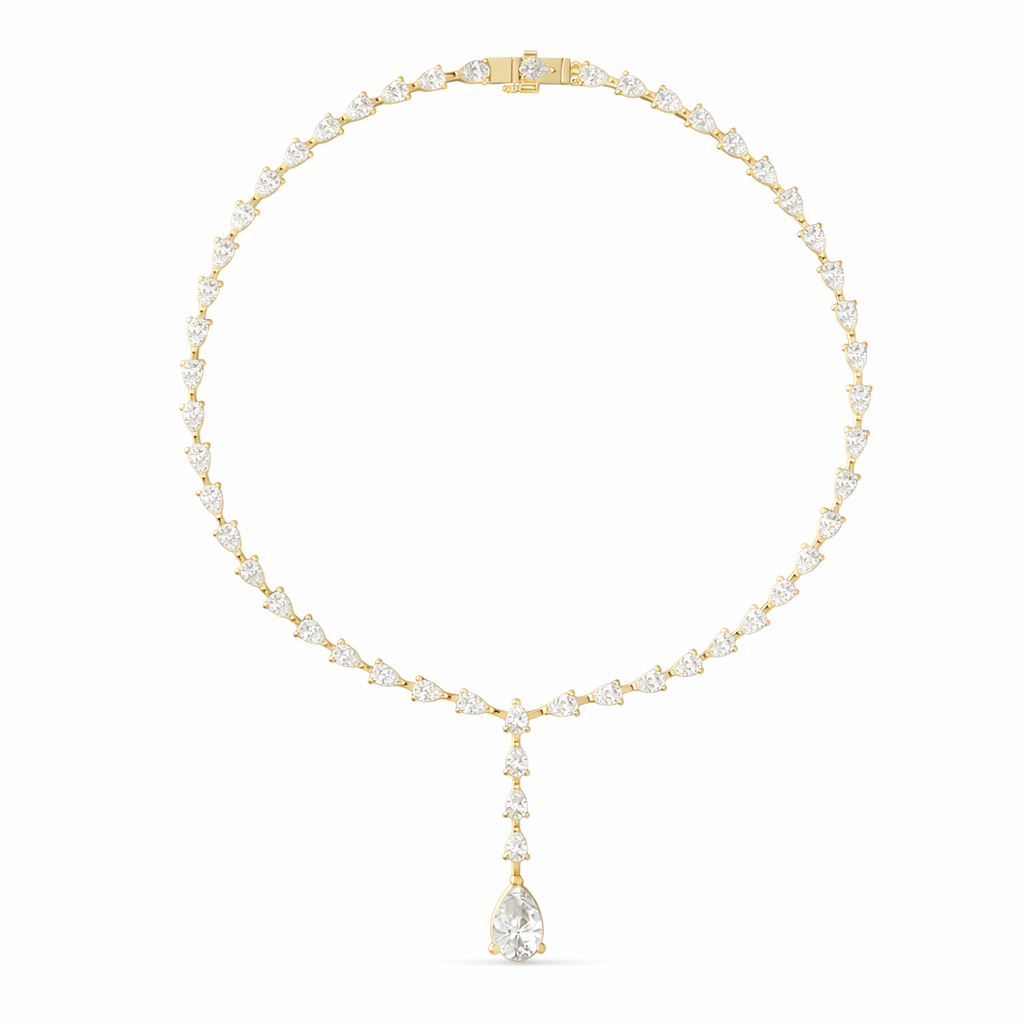 10k Solid White Gold Pear Shape Lab Grown Diamond Classic Tennis Necklace  Women - HIGHCARAT DIAMONDS