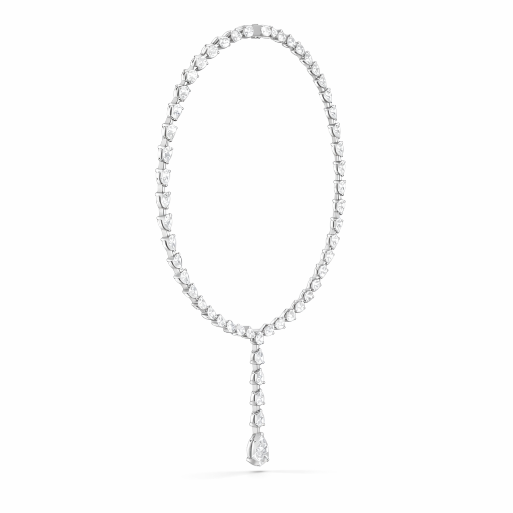 10k Solid White Gold Pear Shape Lab Grown Diamond Classic Tennis Necklace  Women - HIGHCARAT DIAMONDS