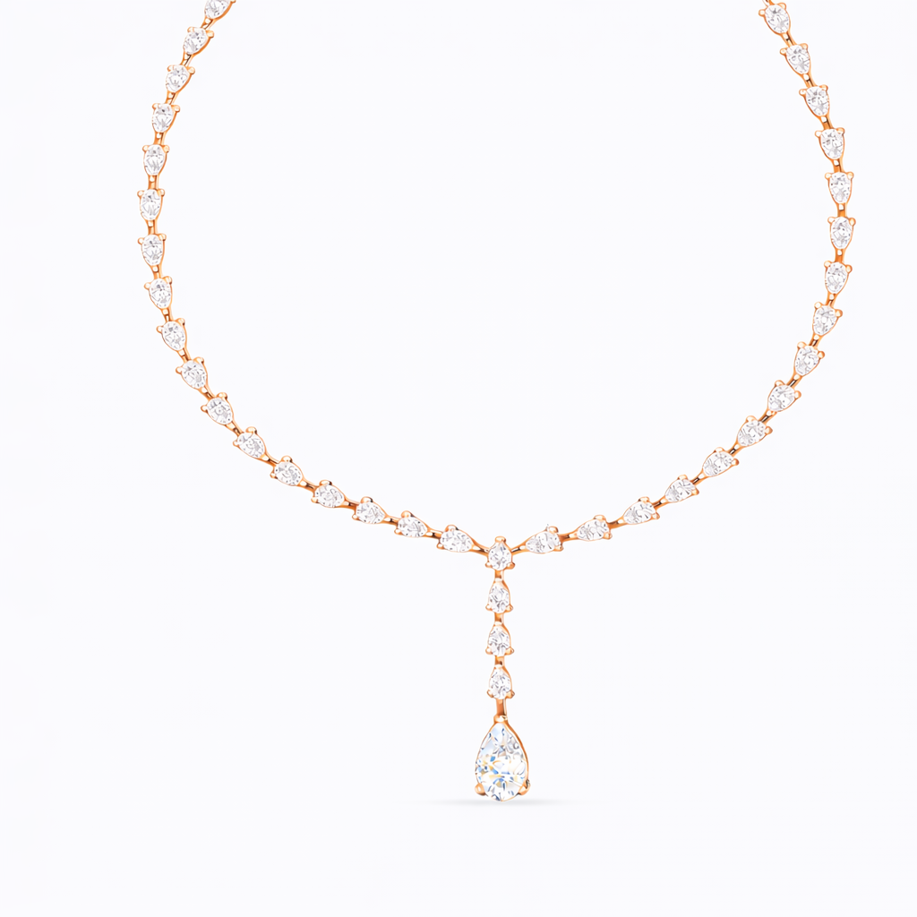 10k Solid White Gold Pear Shape Lab Grown Diamond Classic Tennis Necklace  Women - HIGHCARAT DIAMONDS