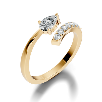 Vintage Pear and Round Cut Lab Grown Diamond Antique Delicate Bypass Dainty Engagement Ring For Her - HIGHCARAT DIAMONDS