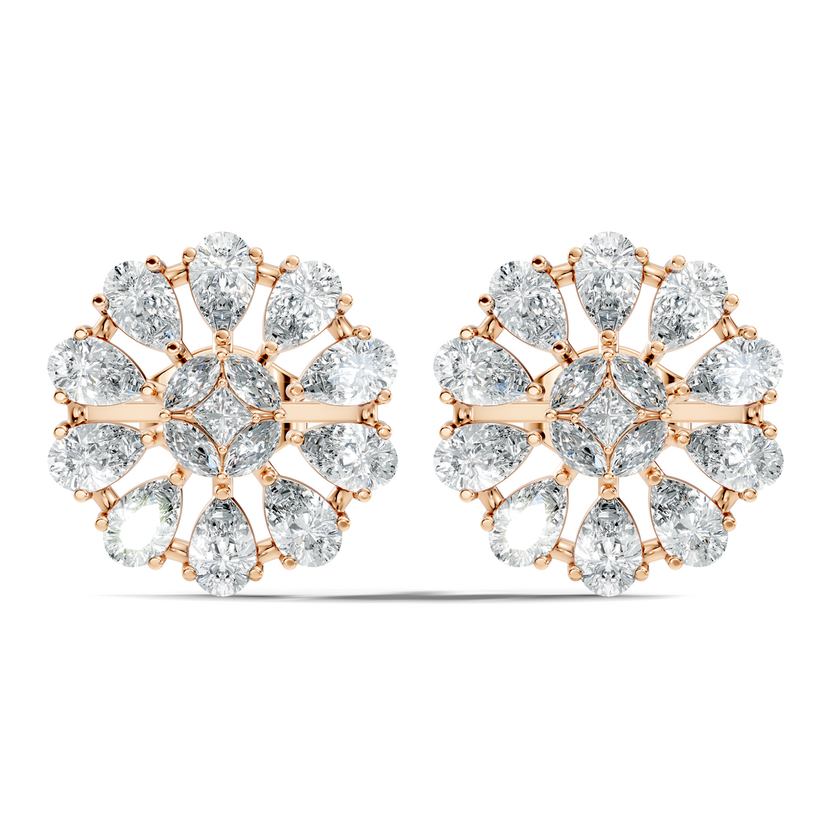 Princess & Pear Cut Colorless Diamond Stud Earrings In 14K White Gold Perfect Gift for Her - HIGHCARAT DIAMONDS