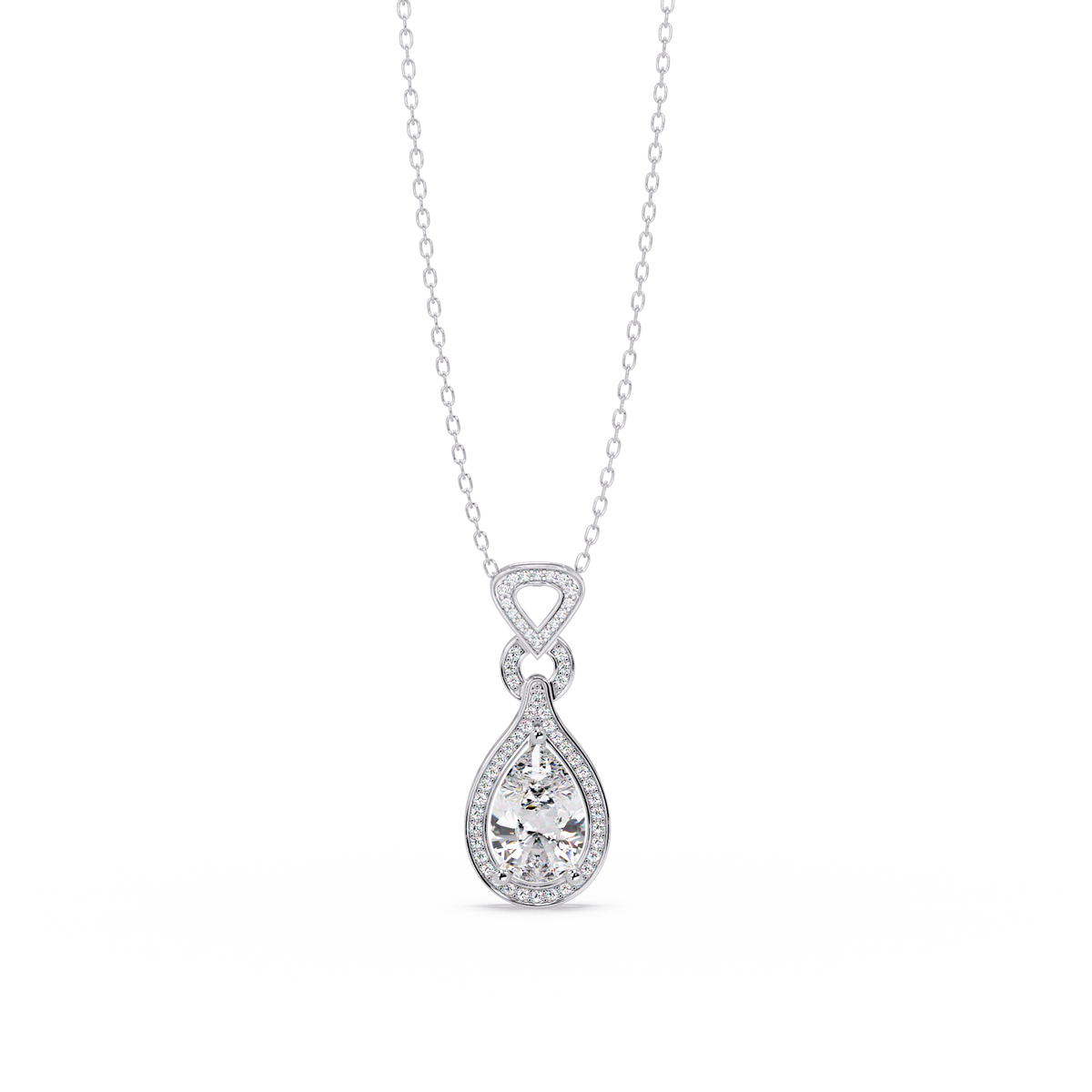 Pear Drop Halo Lab Grown Diamond Pendant Necklace - HIGHCARAT DIAMONDS