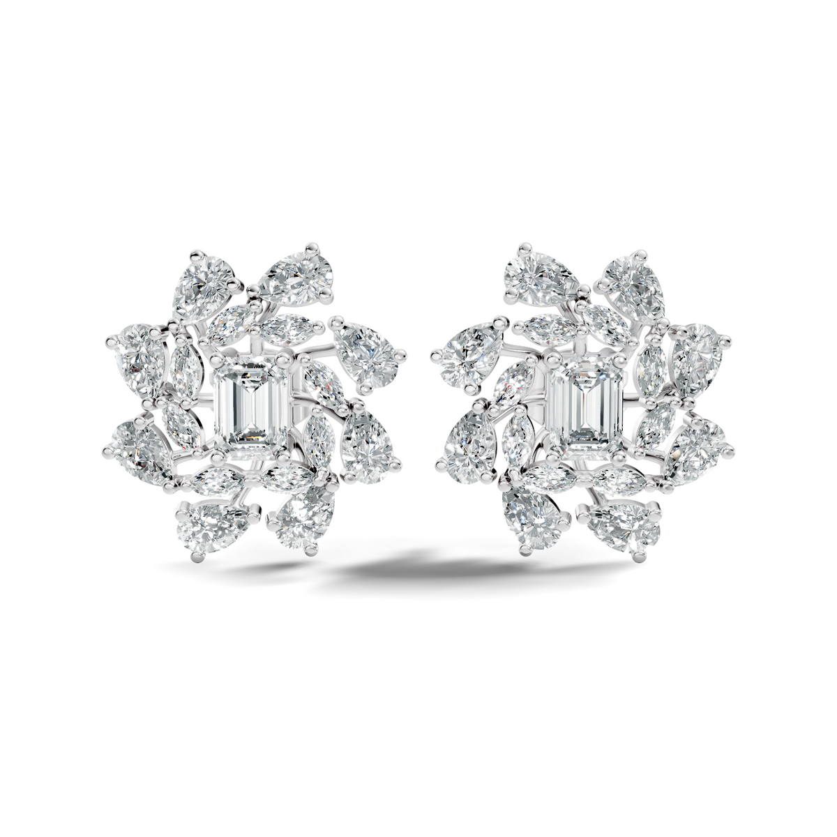 4.12Ct Marquise, Pear and Emerald  Shape Diamond Vintage Flower Shape Dainty Wedding  Earrings For Women's - HIGHCARAT DIAMONDS