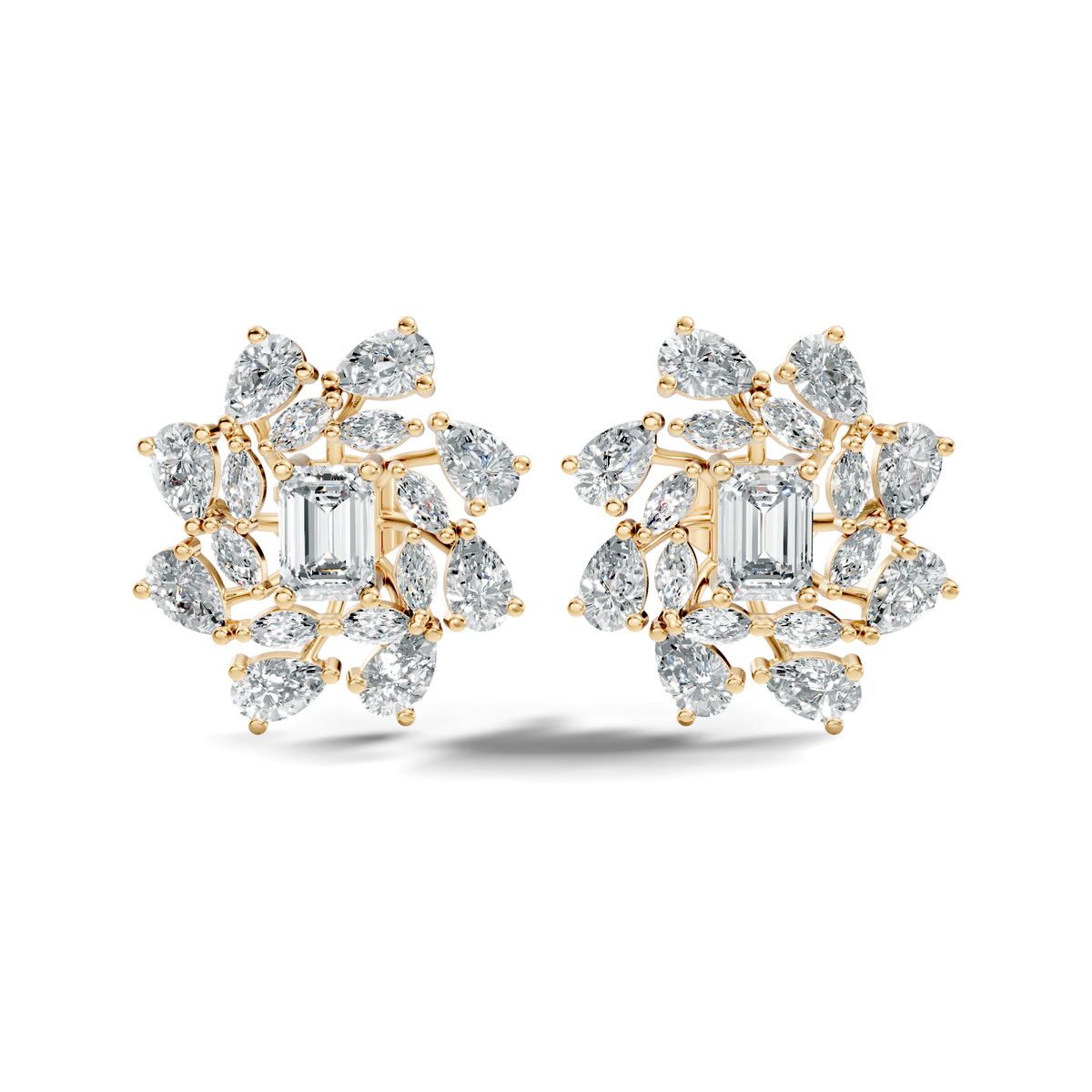 4.12Ct Marquise, Pear and Emerald  Shape Diamond Vintage Flower Shape Dainty Wedding  Earrings For Women's - HIGHCARAT DIAMONDS