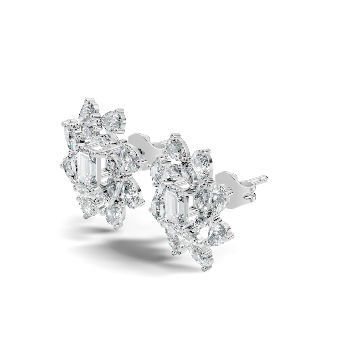 4.12Ct Marquise, Pear and Emerald  Shape Diamond Vintage Flower Shape Dainty Wedding  Earrings For Women's - HIGHCARAT DIAMONDS