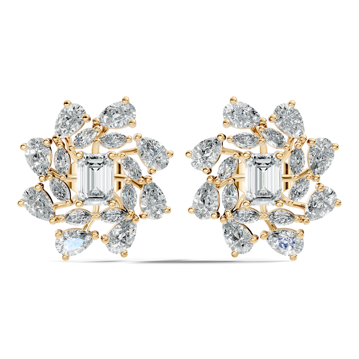 4.12Ct Marquise, Pear and Emerald  Shape Diamond Vintage Flower Shape Dainty Wedding  Earrings For Women's - HIGHCARAT DIAMONDS