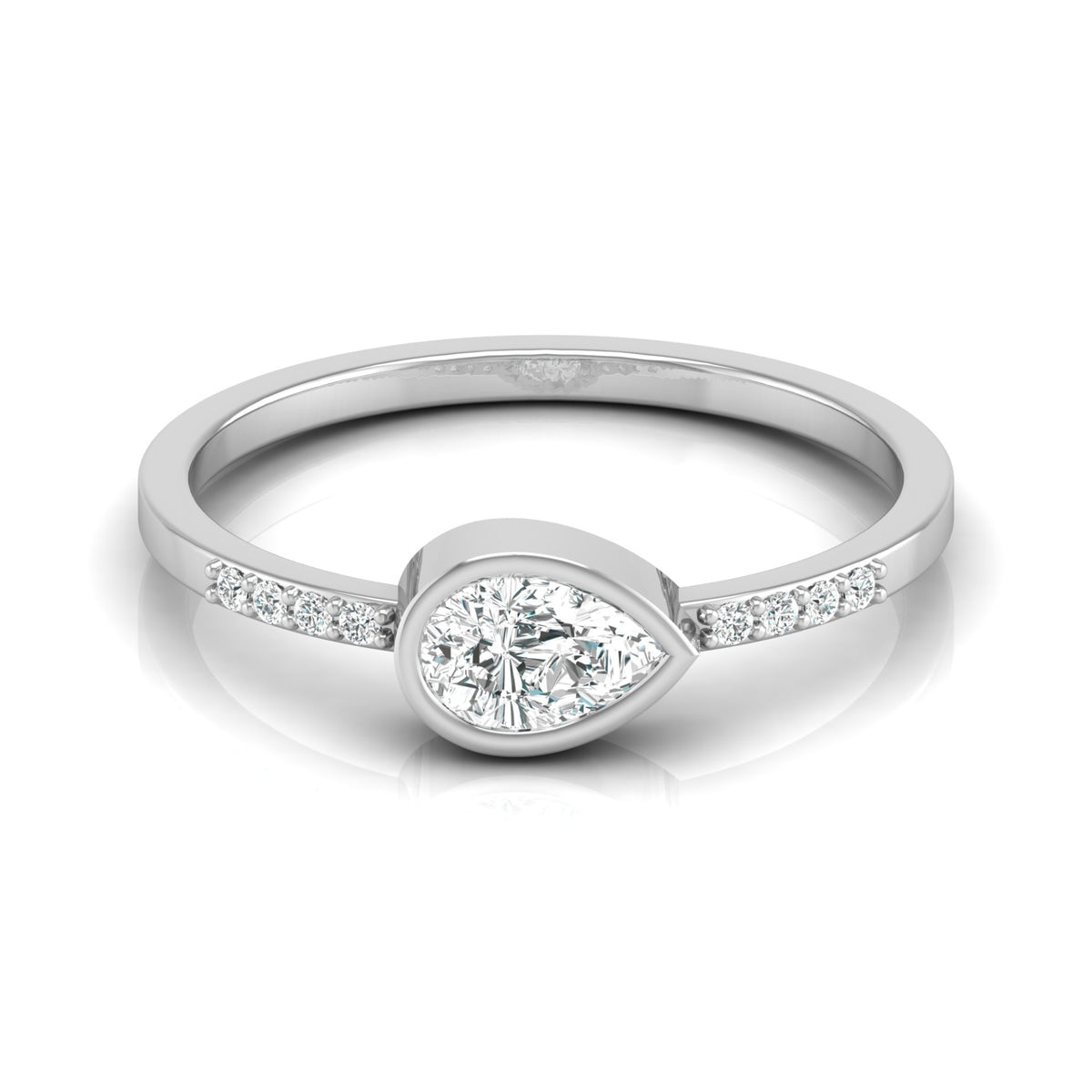 Pear Lab Grown Diamond Bezel Set Accented Engagement Ring - HIGHCARAT DIAMONDS