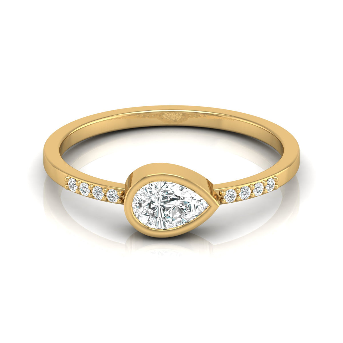 Pear Lab Grown Diamond Bezel Set Accented Engagement Ring - HIGHCARAT DIAMONDS