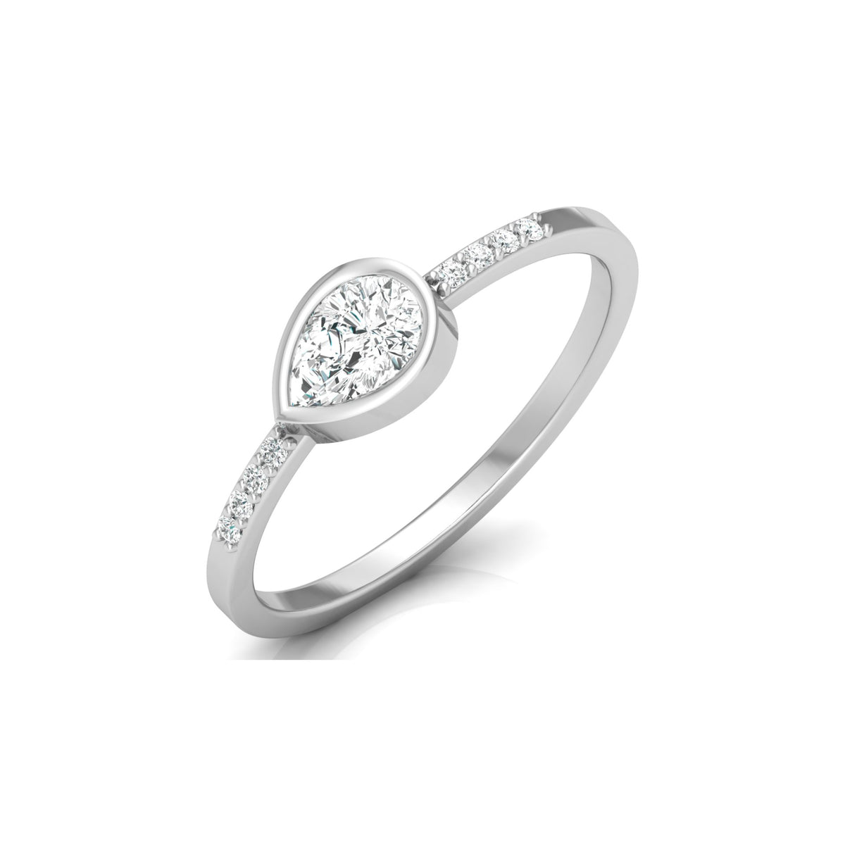 Pear Lab Grown Diamond Bezel Set Accented Engagement Ring - HIGHCARAT DIAMONDS