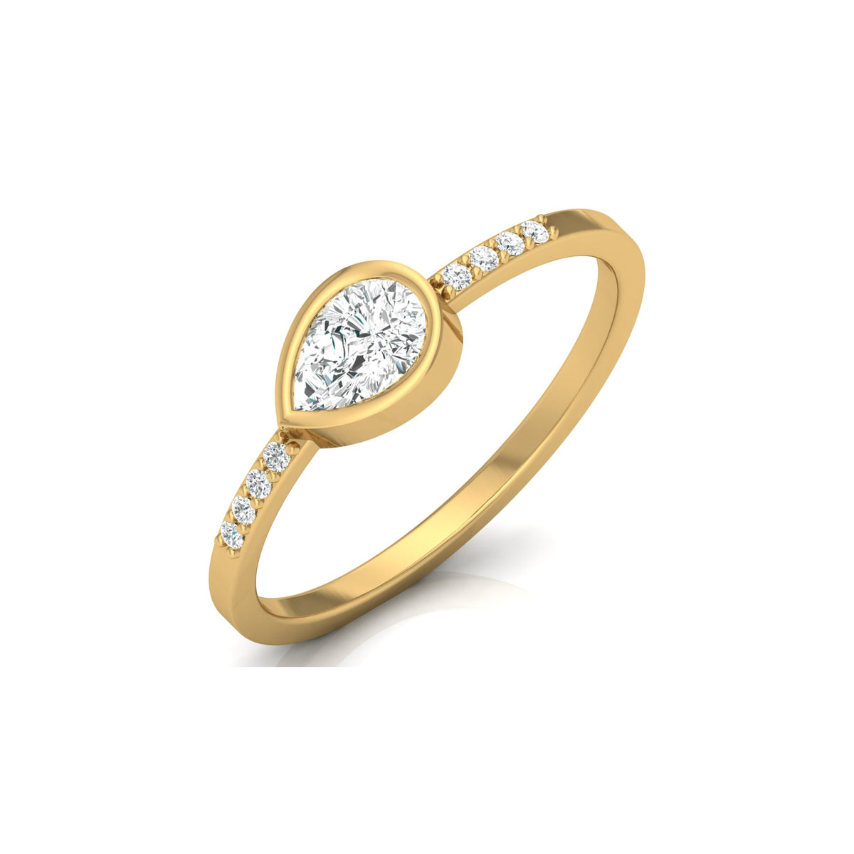 Pear Lab Grown Diamond Bezel Set Accented Engagement Ring - HIGHCARAT DIAMONDS