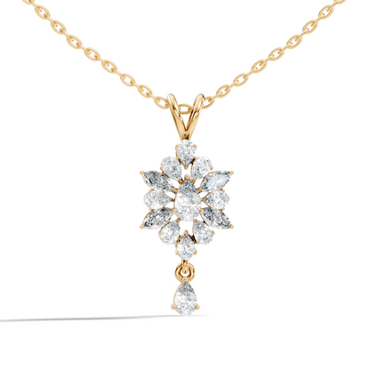 14K Solid Yellow Gold Pendant with 1.87 CT Lab-Grown Pear or Marquise Cut Diamond - HIGHCARAT DIAMONDS
