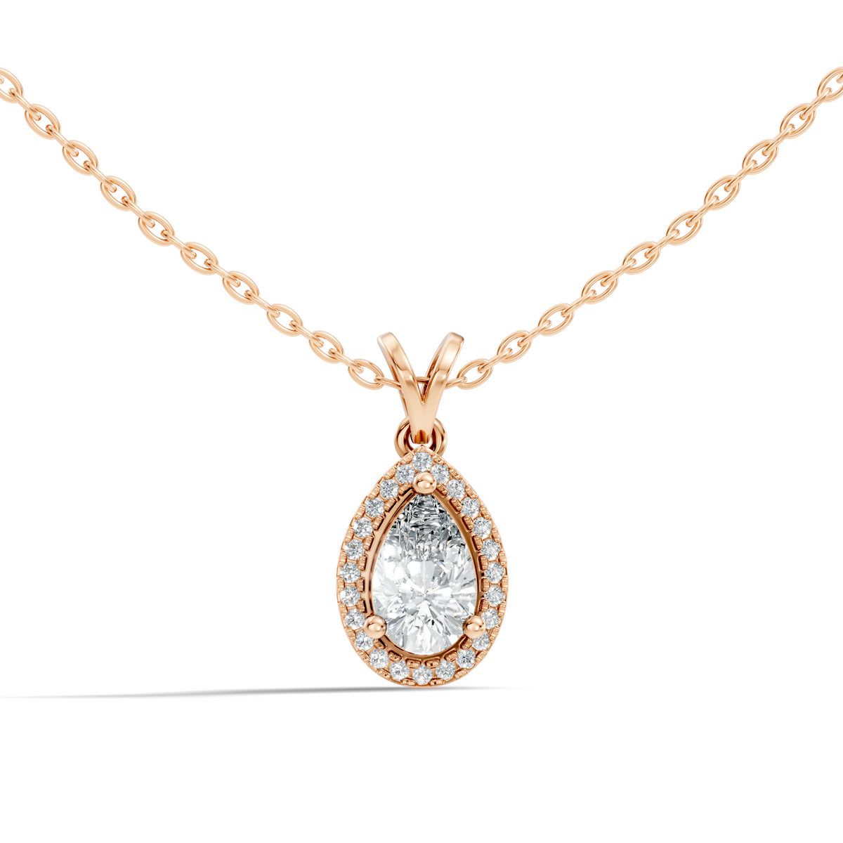 Round & Pear shape Lab Grown Diamond  10k Solid Rose Gold Sizzling Classic Diamond Pendant For Her - HIGHCARAT DIAMONDS